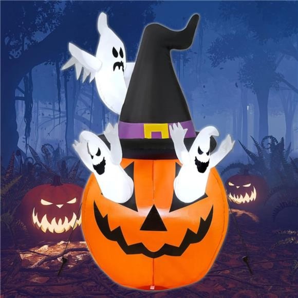 Halloween Inflatable Pumpkin, 5FT Halloween Blow Up Decoration White Ghost - Picture 1 of 6